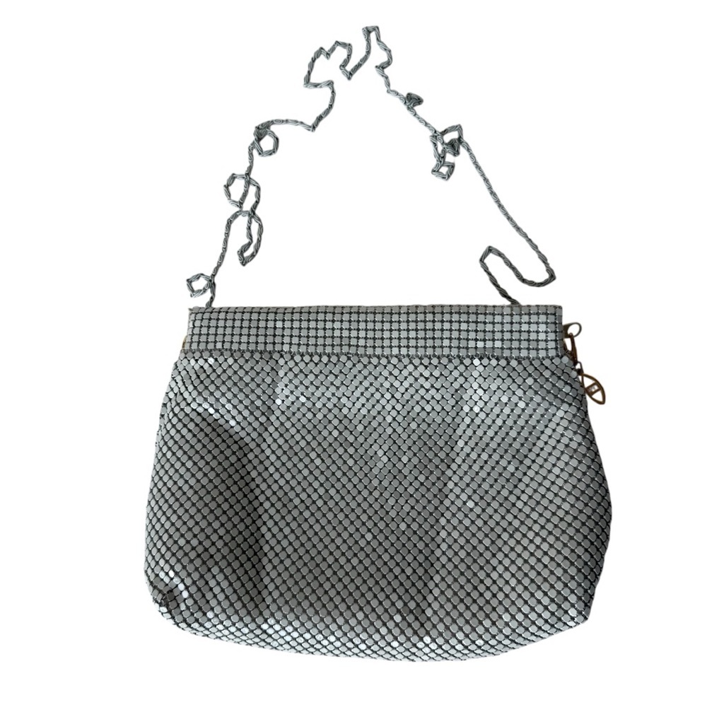 Vintage Silver Mesh Metallic Handbag, Shiny, Long Metal Chain Strap, EUC